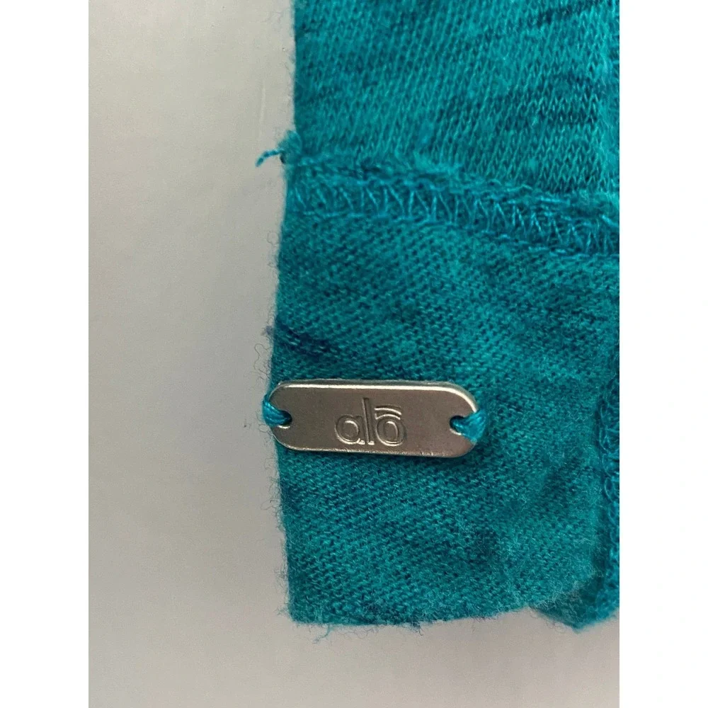 Alo Yoga Womens XS‎ Teal Blue Slub Knit Long Sleeve V-Neck Cotton T-Shirt